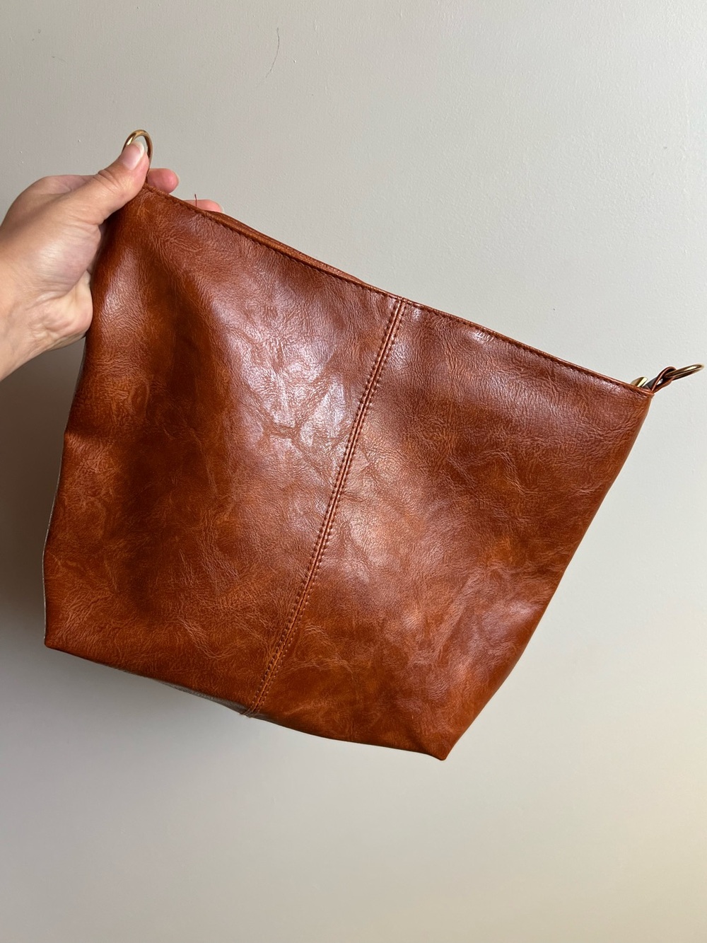 Brown Faux Leather Crossbody Purse Handbag Zip Top Minimalist Boho No Strap